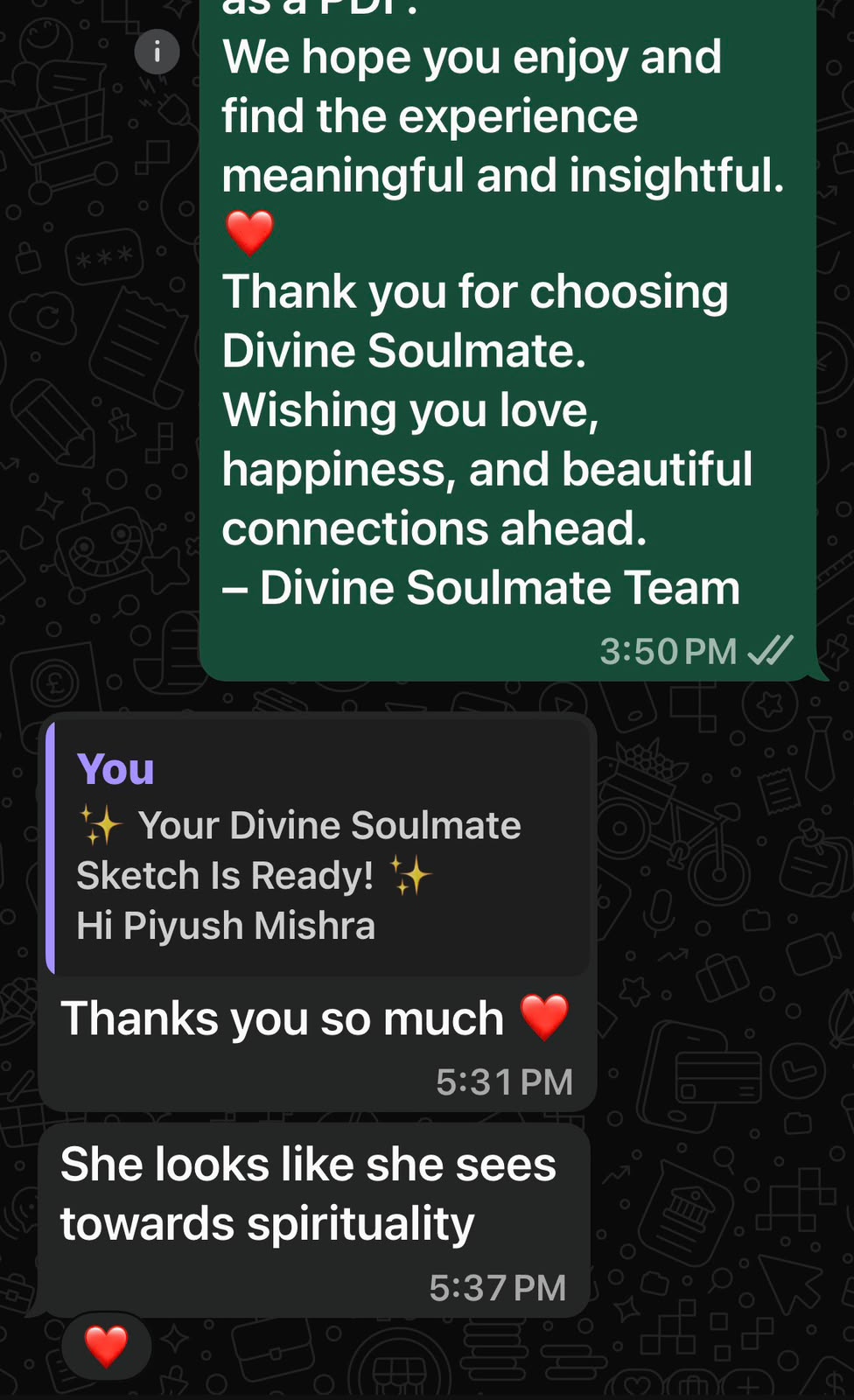 Divine Soulmate WhatsApp testimonial screenshot
